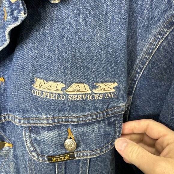 Mustang Stormrider Men L Blanket Lined Denim Jacket Blue Oilfield Logo - Picture 7 of 11